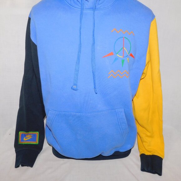 VTG 90s NIKE Urban Jungle Mens M Color block Hoodie Blue Yellow Black Swoosh - Picture 5 of 13